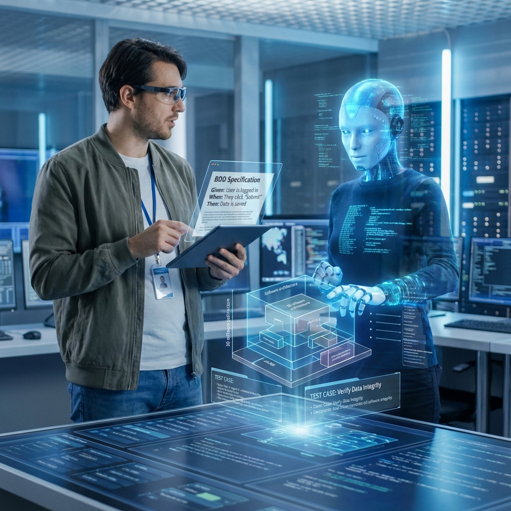 Developer using BDD specifications to guide AI test generation